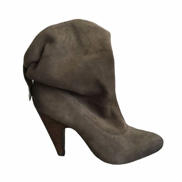 ASH Slouchy Suede Ankle Boots Cone Heel Taupe Grey 7.5 - Picture 1 of 13